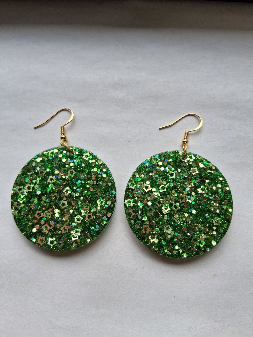 Hand Crafted Green Glitter Round Drop Earrings - Women Jewelry